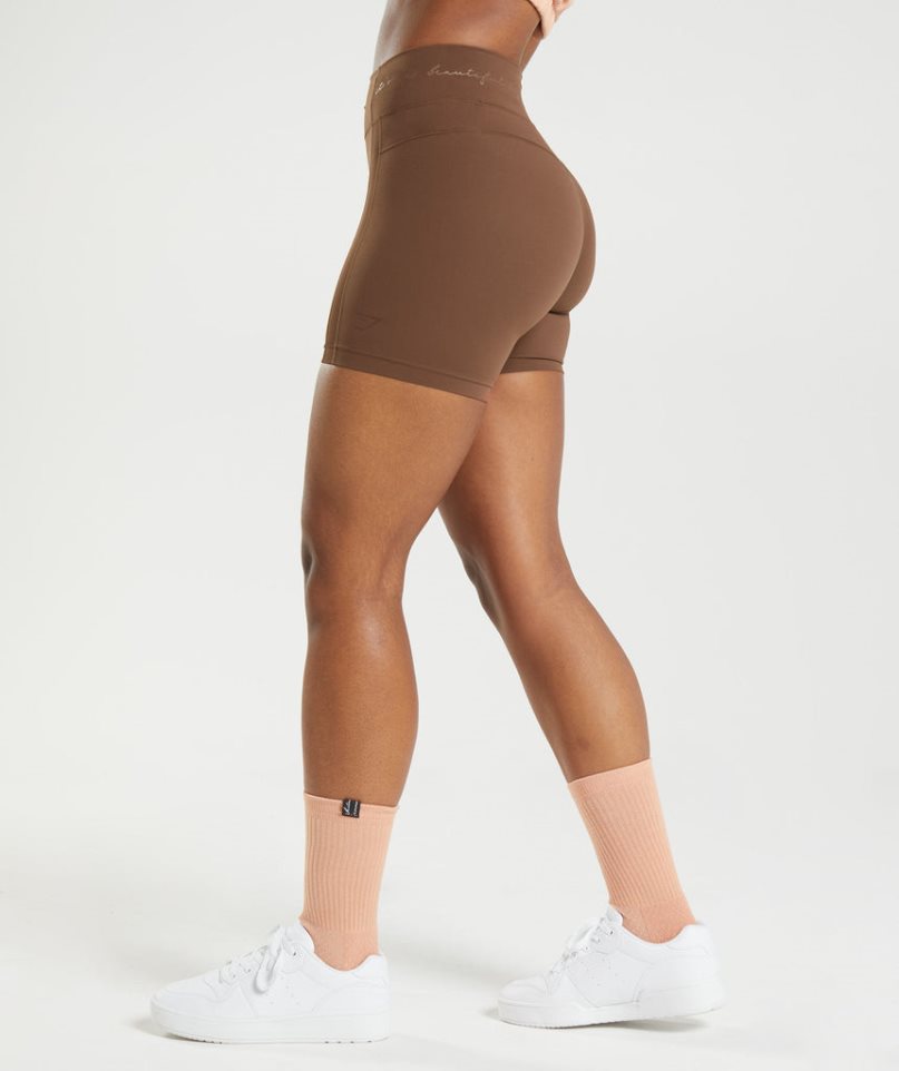 Women's Gymshark Whitney Mesh Shorts Dark Brown | NZ 2UKFQG